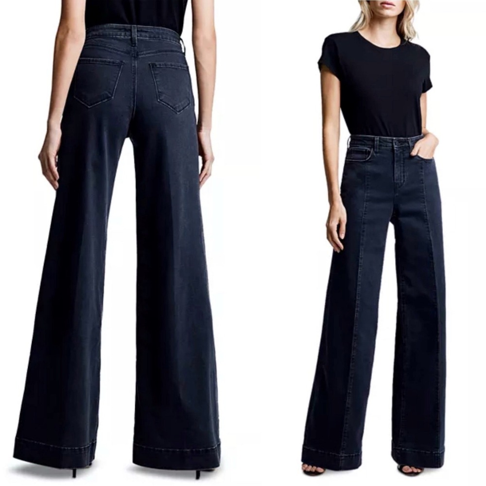 L'AGENCE Sandy High Rise Wide Leg Jeans Washed Black Front Seam Denim Size 24